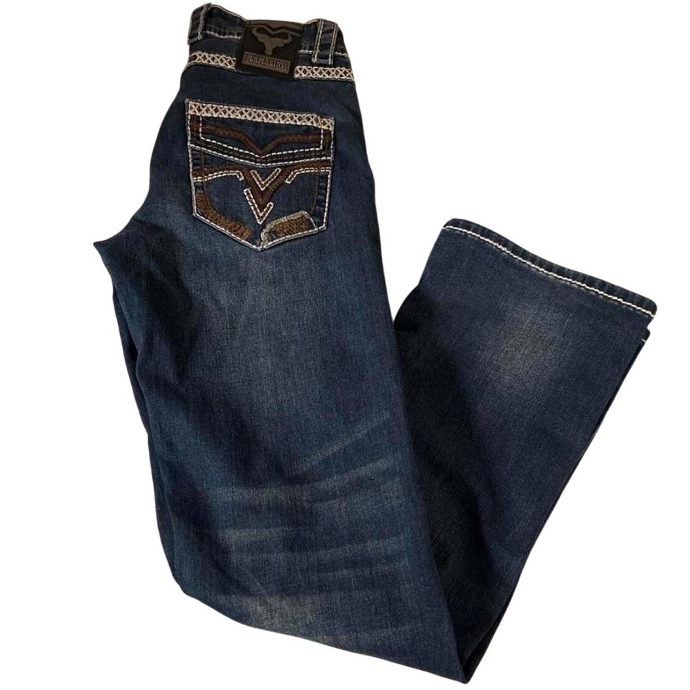LaMasini Mens Bootcut Jeans Dark Wash Thick Stitch Western Denim 28x30